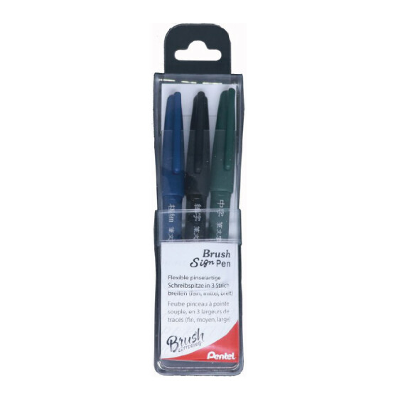 Pentel Brush Sign Pen Pigment, 3er Set